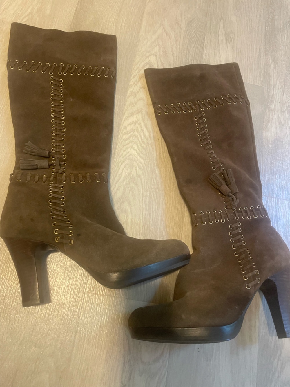 Madeline Brown Suede Over-the-Knee Tassel Boots